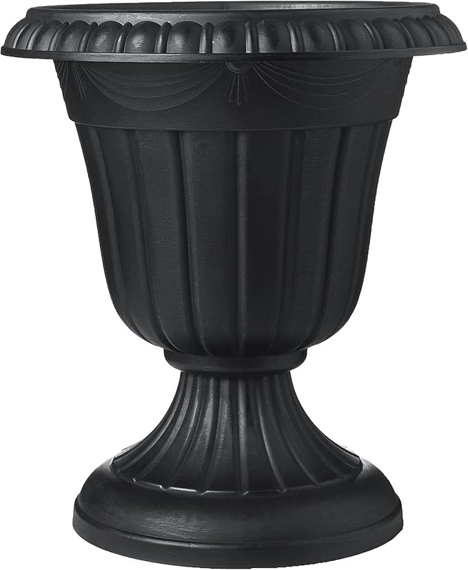 PL10BK Classic Traditional Plastic Urn Planter Indoor/Outdoor, 15" x 13", Black-Ruum Studio Home