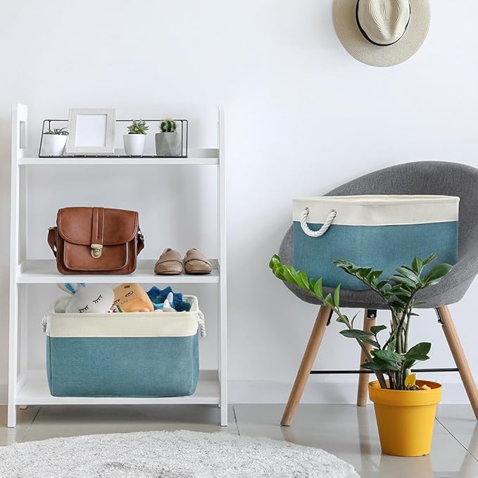 TheWarmHome Storage Baskets for Organizing - Extra Large 3 Pack 17x14x10 inch Storage Bins for Shelves Closet Nursery Bathroom Bedroom Baby Clothes Dog Toy Home Organization (White & Green)-Ruum Studio Home