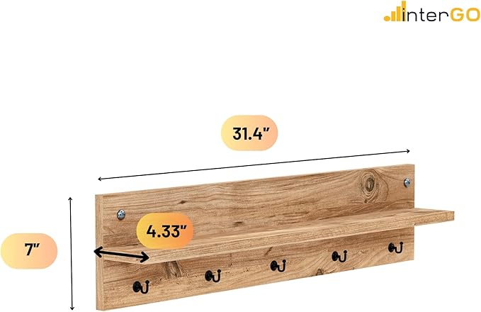 Modern Wall-Mounted Coat Rack with Shelf and Hooks - Wooden Entryway Organizer (Brown)-Ruum Studio Home