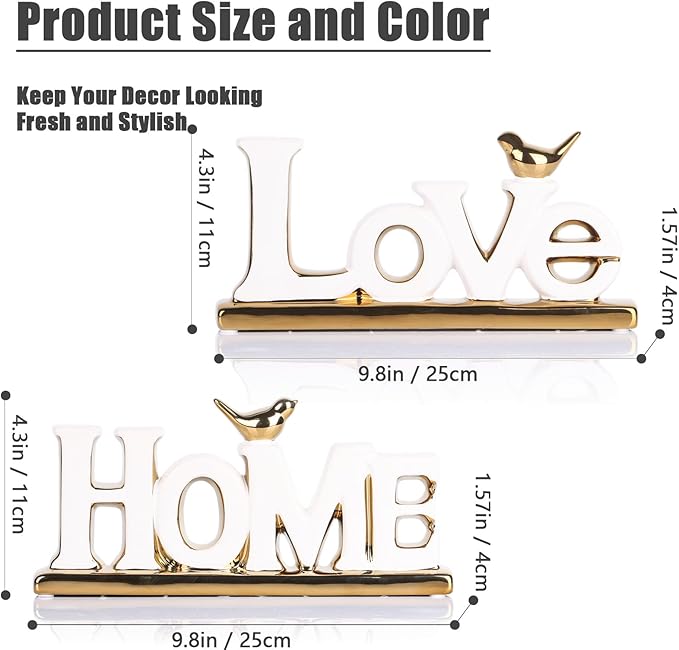 White and Gold Decor Statue - Home and Love Sign Decoration - Gold Bird with Home Sculpture - Figurine Decorative Ornaments for Living Room, Bedroom, Desktop, Cabinets-Ruum Studio Home