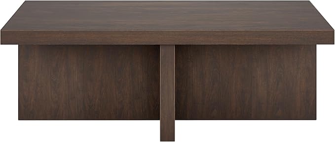 Henn&Hart 44" Rectangular Wood Pedestal Low-Profile Coffee Table for Living Room, Family Room, or Office, Alder Brown-Ruum Studio Home