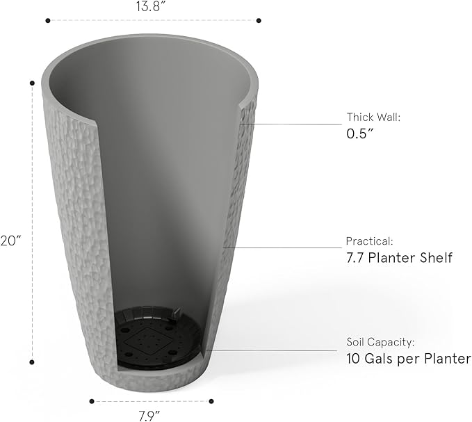 LA JOLIE MUSE 20 inch Tall Planters, Tall Round Planters for Indoor/Outdoor Plants, Grey Flower Pots for Front Door,Patio and Deck,Honeycomb-Ruum Studio Home