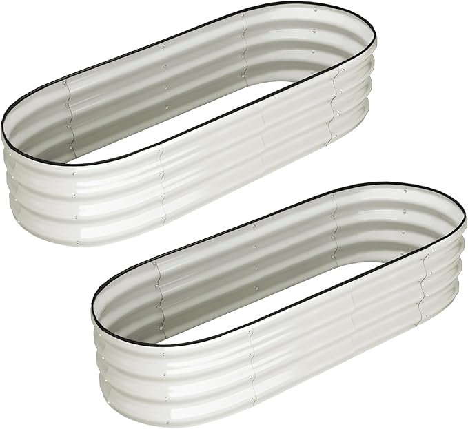2 Pcs 4.5x2x2ft Oval Raised Garden Bed, Galvanized Raised Beds,Open-Ended Base Metal Raised Planter Beds,Garden Bed Outdoor,Planter Raised Boxes for Vegetables, Flowers,Tool-Free Asse,White-Ruum Studio Home