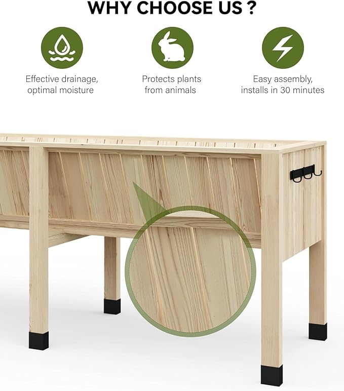 45x23x30 Inch Raised Garden Bed with Legs, 13.7In Depth Wooden Planter Box for Outdoor Growing Vegetables and Herbs, Elevated Garden Bed with Hooks for Backyard, Patio, Balcony-Ruum Studio Home