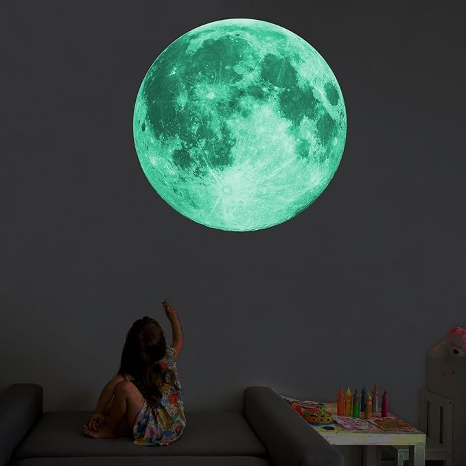 Quanhaigou Glow in The Dark Wall or Ceiling Moon Stickers – Green Luminous Big Moon Wall Stickers DIY Decor for Kid Room-Ruum Studio Home