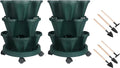 Vertical Planter 3 Tier Stackable Planters Garden Planters Strawberry Herb Flower and Vegetable Planter Indoor Outdoor Gardening Pots with Removable Wheels and Tools 2-Pack-Ruum Studio Home