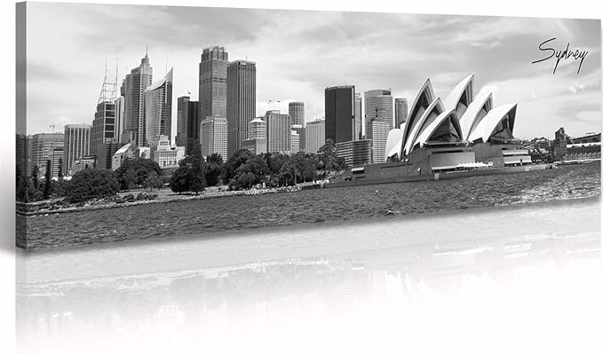 DJSYLIFE Sydney Skyline Wall Art Decor Canvas Print Black and White City Building Landscape Poster Australia Cityscape Modern Artwork Painting for Bedroom Office Home Decoration - 13.8" x 47.3"-Ruum Studio Home
