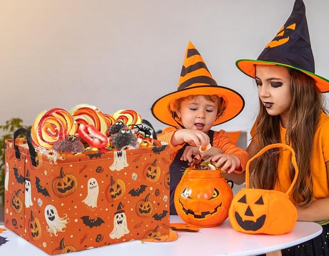 HIYAGON Halloween Basket Halloween Pumpkin Basket for Boys and Girls Trick or Treat Pumpkin Basket for Halloween Parties Cute Storage Bin Organizer Box Rectangular Room Decor(Halloween Pumpkin)-Ruum Studio Home