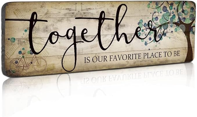 Family Art Decor Inspirational Quotes Wall Hanging Sign - Together is Our Favorite Place to Be - Motivational Home Art Decor Wood Plaque Sign 16"x5"-Ruum Studio Home