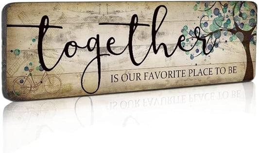 Family Art Decor Inspirational Quotes Wall Hanging Sign - Together is Our Favorite Place to Be - Motivational Home Art Decor Wood Plaque Sign 16"x5"-Ruum Studio Home