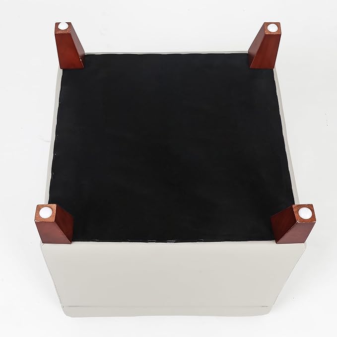 Adeco 18" PU Storage Ottoman, Upholstered Square Faux Leather Foot Rest - Flip Top Footstool with Sturdy Wood Legs, Small Cube Coffee Table Extra Seat for Living Room, Bedroom, Elephant Grey-Ruum Studio Home