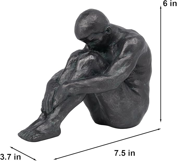 Guichifun Sitting Man Sculptures Home Decor - Resin Bronze Male Holding Arms Legs Lonely Statues Decorative Objects Outdoor Gift for Men 7.5 x 3.7 x 5.8 Inch-Ruum Studio Home