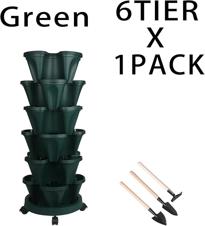 Vertical Planter 6 Tier Stackable Planters Garden Planters Strawberry Herb Flower and Vegetable Planter Indoor Outdoor Gardening Pots with Removable Wheels and Tools-Ruum Studio Home