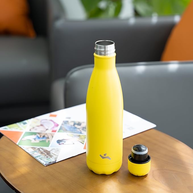Insulated Water Bottles,25 oz Double Wall Stainless Steel Vacumm Metal Flask for Sports Travel,Yellow-Ruum Studio Home