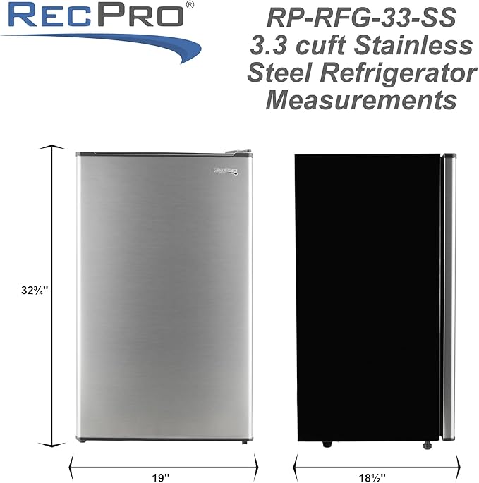 RecPro 3.3 Cu Ft 12V RV Refrigerator | Stainless Steel Frost-Free Fridge with Can Holder | Compact Camper Fridge with Door Storage, 7 Temp Settings | 19”W x 19”D x 32.75”H-Ruum Studio Home
