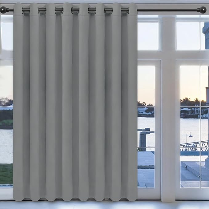 Easy-Going Blackout Door Curtains for Bedroom, Solid Thermal Insulated Grommet and Noise Reduction Window Drapes, Room Darkening Curtains for Living Room, 1 Panel (100x96 in, Light Gray)-Ruum Studio Home