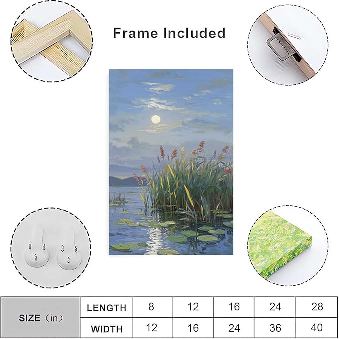 Landscape poster artwork art poster natural landscape painting reed marsh under the moonlight suitable for living room bedroom home wall-Ruum Studio Home