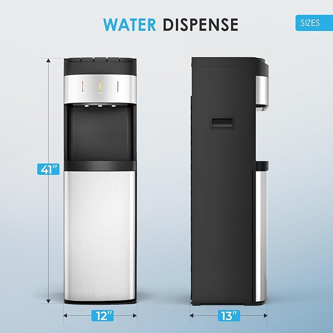 Euhomy Bottom Loading Water Cooler for 5 Gallons, 3 Temperature Settings-Cold/Hot/Warm, Child Safety Lock, Water Dispenser for Apartments, Schools, Companies, Black+Sliver-Ruum Studio Home