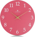 Lafocuse 12 Inch Silent Pink Wall Clock Battery Operated for Living Room Decor, Simple Minimalist Wooden Kids Pink Clock for Girls Bedroom Office-Ruum Studio Home