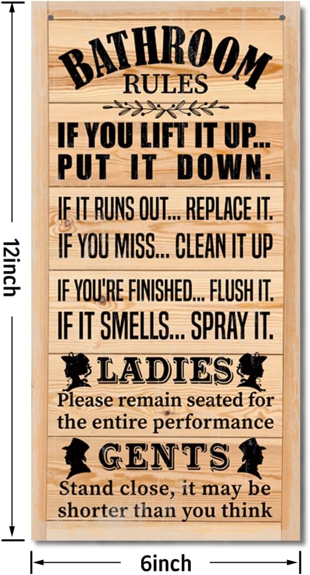 Rustic Western Bathroom Decor - Funny Wall Signs, Farmhouse Country Rules Wall Decor H1-Ruum Studio Home