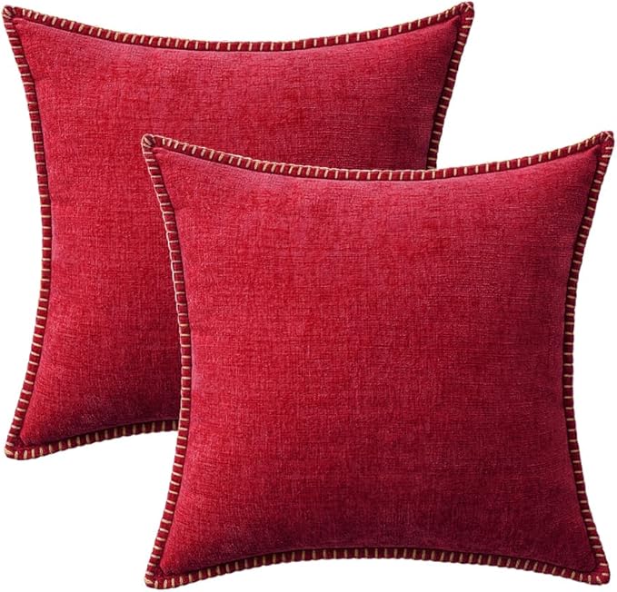 MIULEE Pack of 2 Christmas Pillow Covers 18x18 Inch Red Farmhouse Decorative Throw Pillow Covers with Stitched Edge Soft Chenille Solid Dyed Couch Pillow Covers for Sofa Bed Living Room-Ruum Studio Home