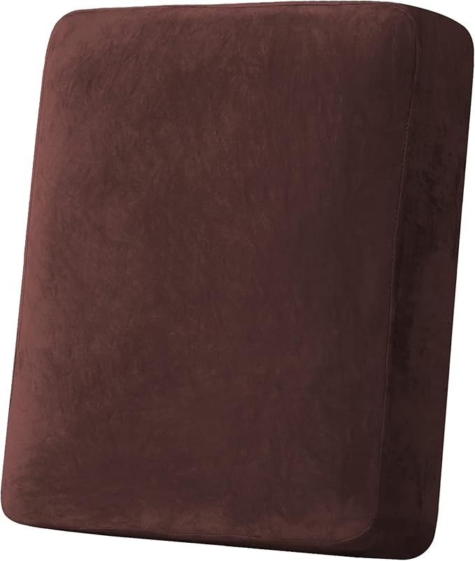 H.VERSAILTEX Velvet Stretch Couch Cushion Cover Plush Cushion Slipcover for Chair Cushion Furniture Protector Seat Cushion Sofa Cover (1 Piece Armchair Cushion Covers, Brown)-Ruum Studio Home