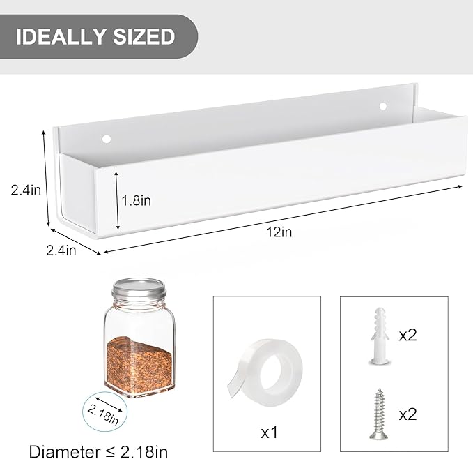 PMMASTO Adhesive Acrylic Spice Rack Organizer for Wall with Nano Double Sided Tape, Spice Shelf Organization for Kitchen Cabinet Door/Pantry Door, Wall Mount Seasoning Rack (White-2 Pack)-Ruum Studio Home