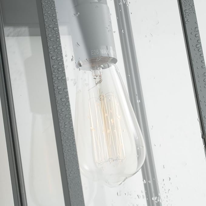 mirrea 18" Classic Outdoor Wall Sconce 1 Light in Matte Gray Rectangular Metal Frame and Clear Glass Shade Waterproof Porch Light Patio Light Pack of 2-Ruum Studio Home