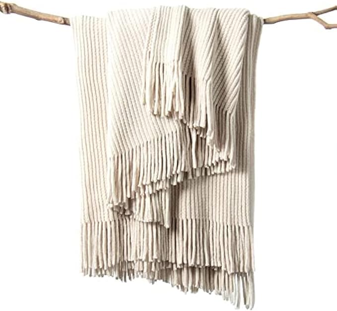lifein Throw Blanket for Couch, Soft Boho Decor Bed Throw,Cozy White Chenille Knitted Small Farmhouse Lightweight Throw for Spring(White/Cream,60 * 80")-Ruum Studio Home