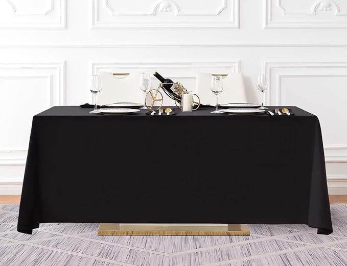 Surmente 5 Pack Black Tablecloth 90 x 156-inch Rectangular Polyester Table Cloth for Weddings, Banquets, or Restaurants-Ruum Studio Home