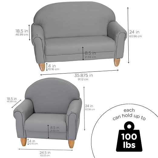 Children's Factory As We Grow Chair and Couch, Flexible Seating for Daycare or Preschool, Kids Reading Couch, Playroom Furniture, Gray-Ruum Studio Home
