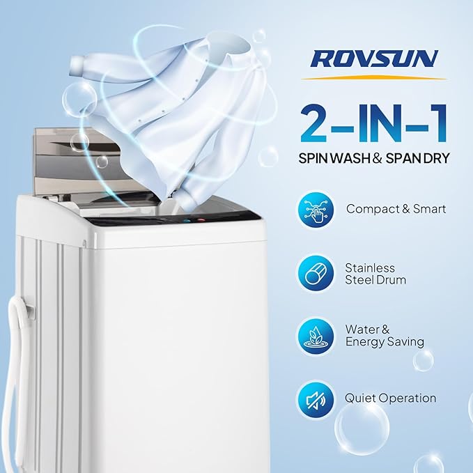 ROVSUN 30LBS Washing Machine, Full-Automatic Portable Washer with Stainless Steel Drum, Electric Laundry Machine, 110V Washer and Spin Dryer Combo with Drain Pump for Home, Apartment, Dorm-Ruum Studio Home