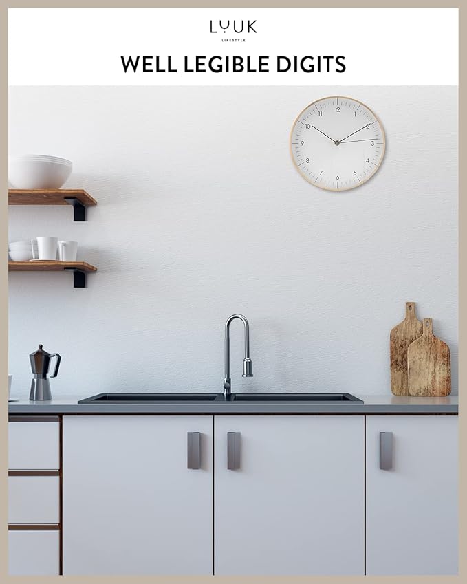 LUUK LIFESTYLE Silent Quartz Wall Clock, Nordic and Minimalist Design, Interior Decoration for Living Room, Kitchen, Bedroom, White and Gold-Ruum Studio Home