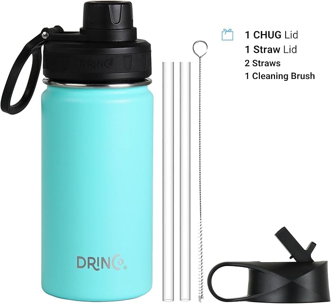 DRINCO Stainless Steel Water Bottle Spout Lid Vacuum Insulated Double Wall Water Bottle Wide Mouth (40oz 32oz 22oz 18oz 14oz) Leak Proof Keeps Cold or Hot (14 oz, 14oz Teal)-Ruum Studio Home