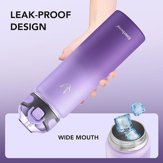 Enerbone 24 oz Insulated Water Bottle, Stainless Steel Bottle with Carrying Strap, Double-Wall Vacuum Insulation Design, Leakproof Sports Bottle with Straw, Keep Drinks Cold or Hot for Hours-Ruum Studio Home