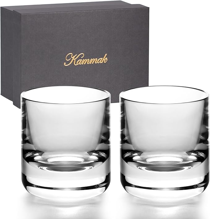 KAMMAK Crystal Whiskey Glasses Set of 2, 6.76oz Old Fashioned Glasses Stemless, Hand Blown White Cocktail Glasses, Engagement Gifts for Couples, Women, Men-Ruum Studio Home
