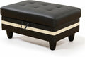 Ottoman Rectangular Storage Ottoman Bench, Faux Leather Footrest, Coffee Table, Stool Footstool with Hinged Lid for Living Room, Bedroom, Entryway, Black with White Strip, 35"x23.5"x17.5"-Ruum Studio Home