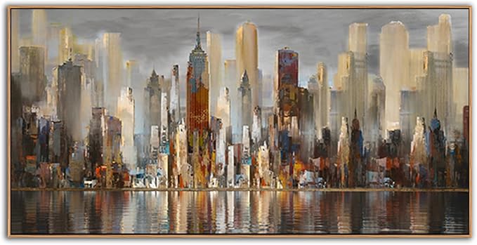 Mofutinpo Abstract Modern Canvas Wall Art for Living Room Cityscape New York Wall Decor City Theme Paintings Brown Framed Pictures Office Artwork Wall Decor Bedroom Above Bed-Ruum Studio Home