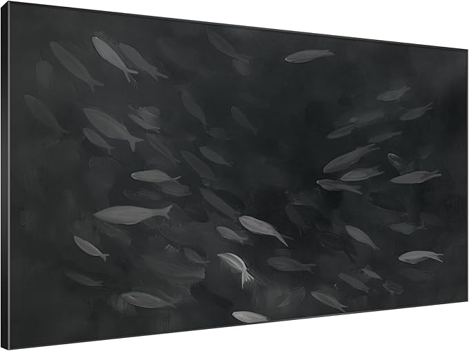 SIGNWIN 46"x72" Extra Large Framed Wall Art Monochrome Fish Silhouettes Illustration for Home Living Room Bedroom Decor (Frame Assembly Required)-Ruum Studio Home