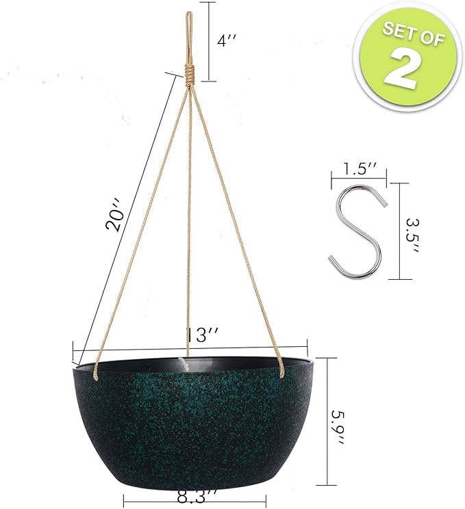 13 Inch 2 Pack Large Hanging Planters for Indoor Outdoor Plants, Plastic Hanging Basket Pots for House Plants Flowers, Black Speckles-Ruum Studio Home