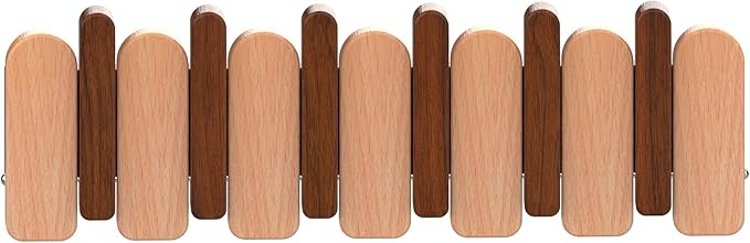 Wall Mounted Piano Key Hanger | Flip Style Hook | Entrance Wall Art Hook, Made of Oak Wood (3 Times Painted, 4 Times Polished) (Arc Walnut-Beech, 6Hooks)-Ruum Studio Home