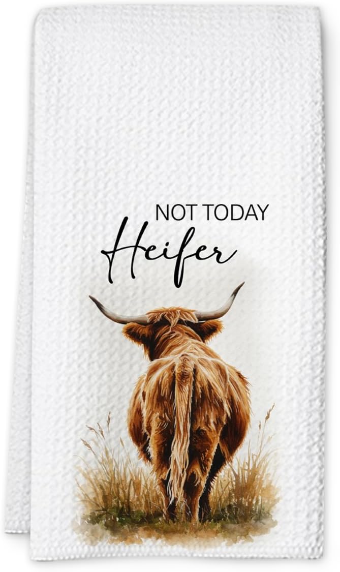 Not Today Heifer Highland Cow Hand Towels for Farmhouse Kitchen Bathroom Decor | Funny Waffle Weave Microfiber Dish Towel Western Gift-Ruum Studio Home
