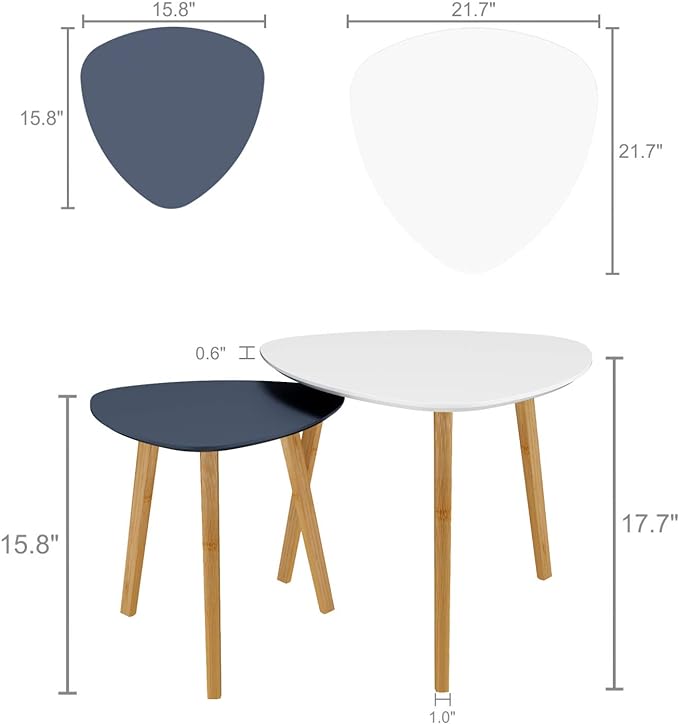 BAMEOS Bamboo Nesting Triangle End Table,Set of 2 Coffee Table Modern Minimalist Side Table for Living Room, Balcony in White & Grey-Ruum Studio Home