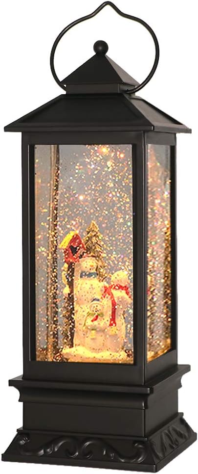 Eldnacele Christmas Snow Globe Lantern with Music, Battery Operated Lighted Swirling Glitter Water Lantern with Timer for Christmas Home Decoration, Snowman-Ruum Studio Home