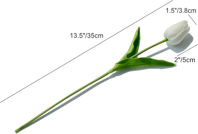 Mandy's Artificial Tulips 60 Stems White PU Faux Flowers for Wedding Home Decor 13.5 Inch-Ruum Studio Home
