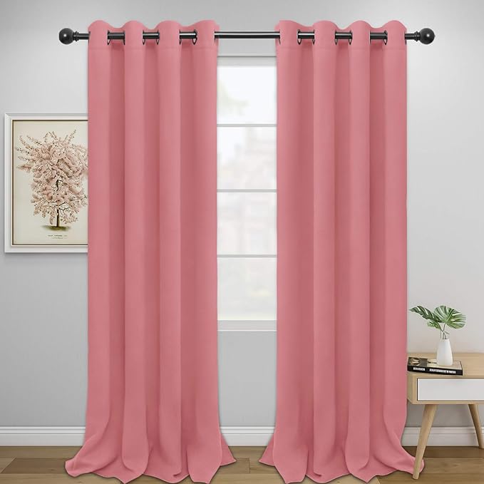 Easy-Going Blackout Curtains for Bedroom, Solid Thermal Insulated Grommet and Noise Reduction Window Drapes, Room Darkening Curtains for Living Room, 2 Panels (52x108 in,Pink)-Ruum Studio Home