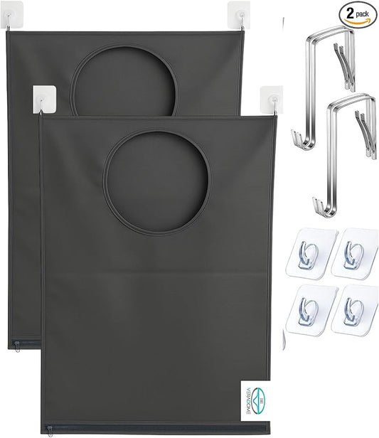 Hanging Laundry Hamper Bag – Space-Saving Dirty Clothes Storage with Free Adjustable Stainless Steel Over-the-Door Hooks & Suction Cup Hooks – Ideal for bathrooms, bedrooms & dorms (2, Gray)-Ruum Studio Home