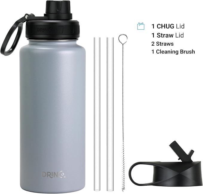 DRINCO Stainless Steel Water Bottle Spout Lid Vacuum Insulated Double Wall Water Bottle Wide Mouth (40oz 32oz 22oz 18oz 14oz) Leak Proof Keeps Cold or Hot (32 oz, 32oz Asphalt Gray)-Ruum Studio Home