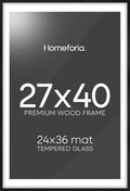 Homeforia Oak Wooden Poster Frame, 27x40, Black, Matted, Wall Mount, Modern Style, Set of 1-Ruum Studio Home