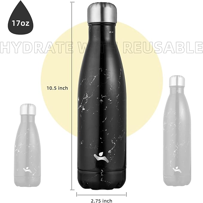Insulated Water Bottles,17 oz Double Wall Stainless Steel Vacumm Metal Flask for Sports Travel,Marble Midnight-Ruum Studio Home